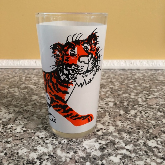 Vintage Other - Promotional drinking glass ESSO tiger mascot gasoline tank orange black 1960s